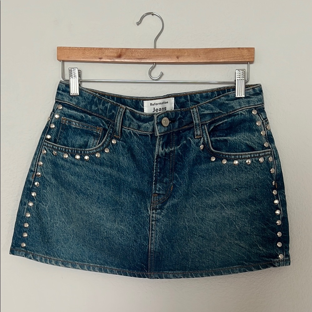 Studded Denim Mini Skirt